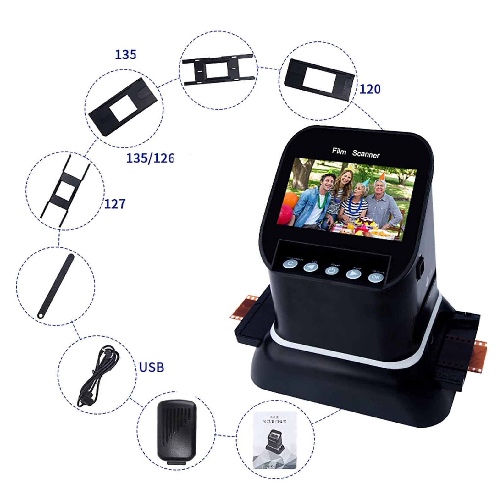 Scanner Digitale Per Diapositive Da 4,3", Alta Risoluzione 120, Supporta 5 Tipi Di Pellicola 120, Converte Negativi E Diapositive Da 35 Mm, 135, 126 E 127 In Jpeg Digitale, Scanner Per