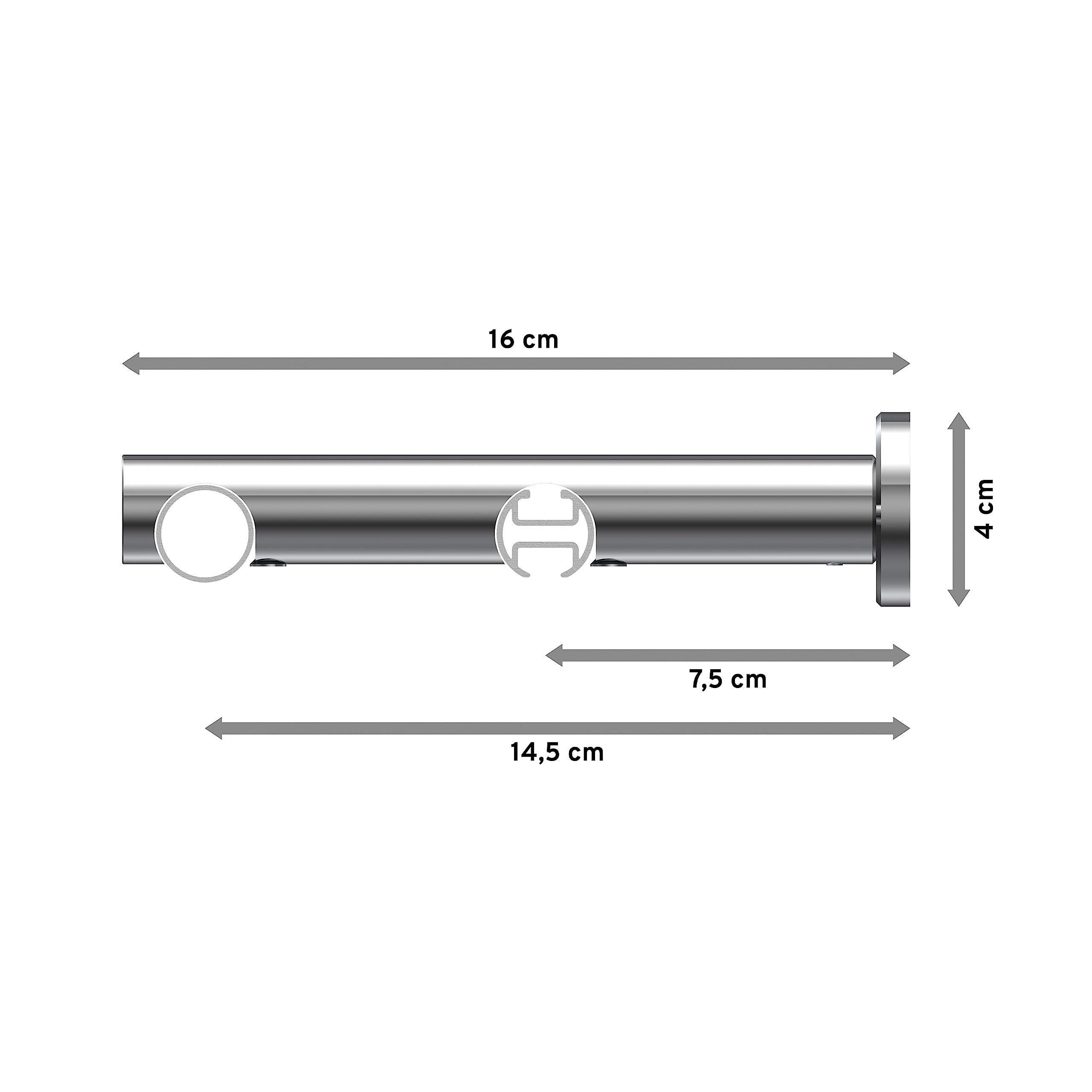 INTERDECO Rundrohr-Innenlauf-Gardinenstange 20 mm 2-läufig, moderne Rohr-Innenlaufstange aus Metall, Chrom, zur Wandmontage, Typ 10223812, 320 cm