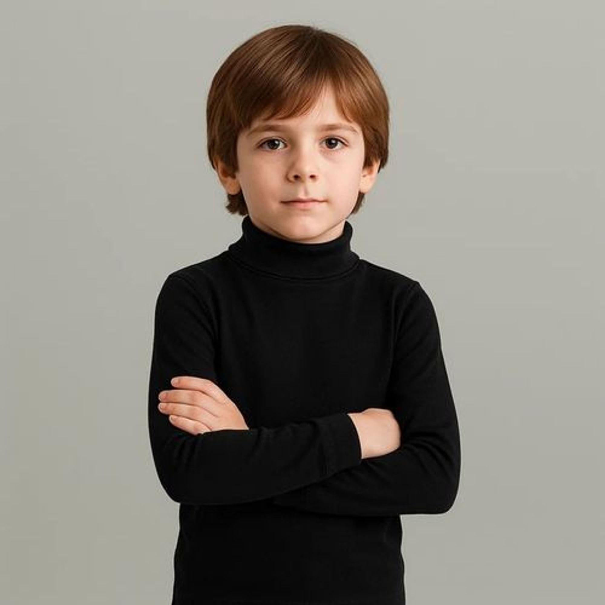 BABIDU Camiseta Interior Niños Unisex Cuello Medio Alto Semicisne, Manga Larga Algodón y Poliéster