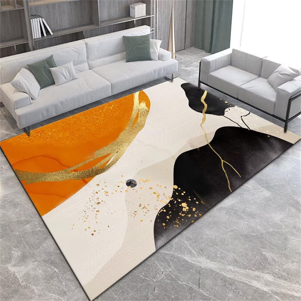 Tapis couloir moderne orange beige noir 120x200cm pour salon