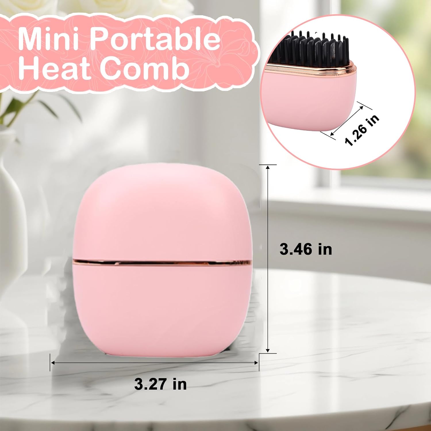 Mini Straightener Brush, Rechargeable Cordless Portable Hair Straightener with 3-Speed Temperature Control, Fast Heating, Anti-Scald Shell, Ideal for Travel and Home Use (Pink) - Image 6