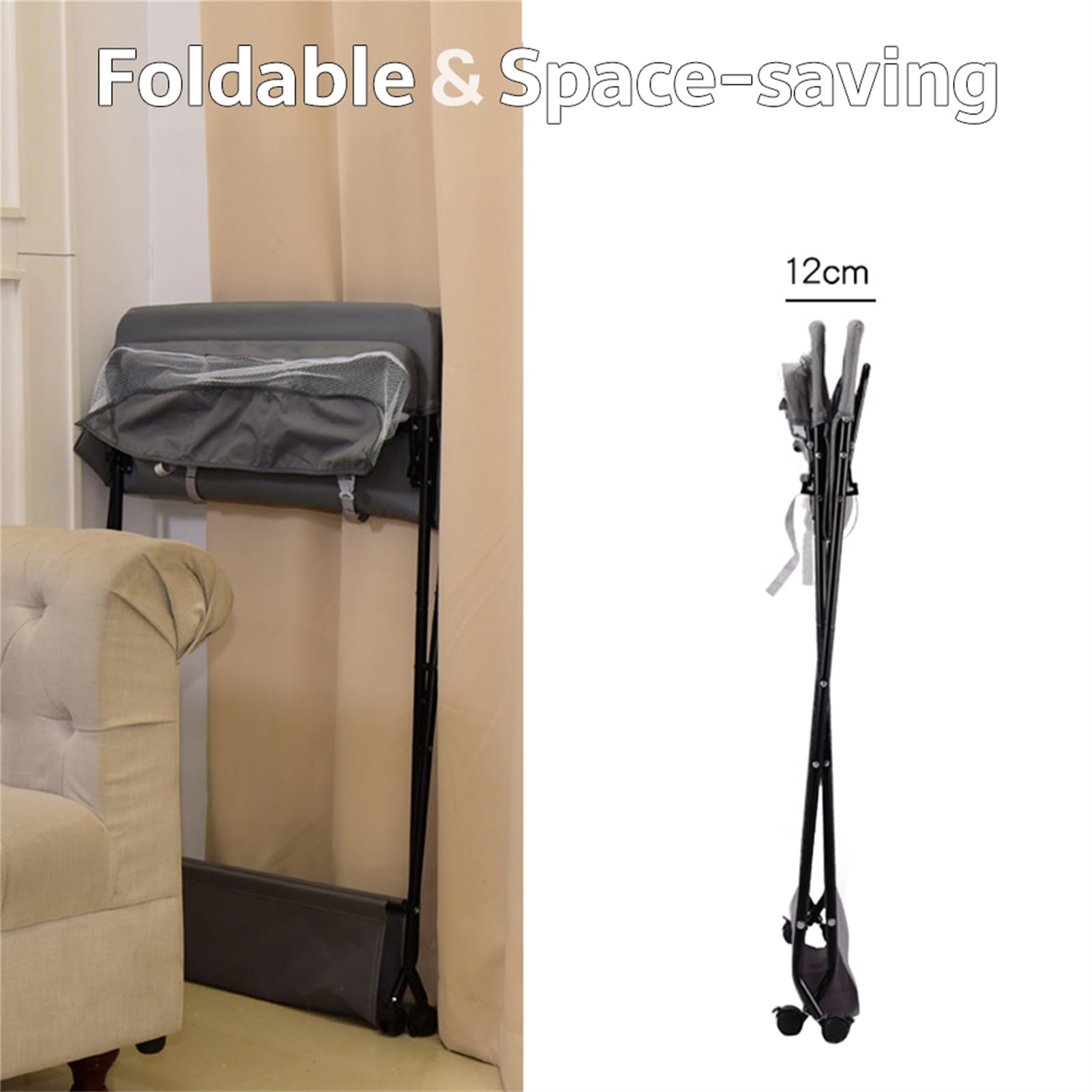 Homewell Cambiador de bebé plegable, con cambiador, cinturón de seguridad, compartimentos, bonito patrón e indicación de altura, estable y cómodo (gris)