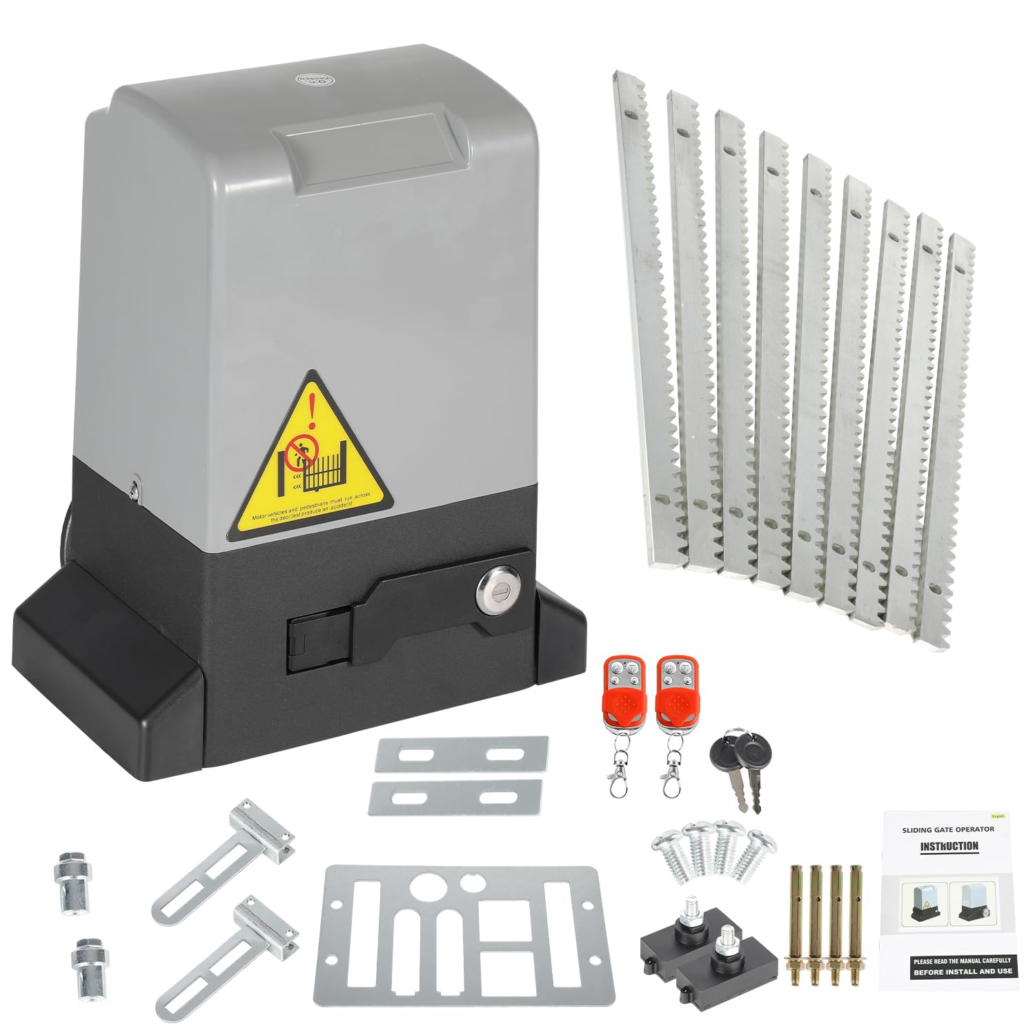 Set de accionamiento para puertas correderas de hasta 800 kg o 12 m, accionamiento para puertas correderas de patio, 370 W, accionamiento para puertas de garaje con 2 mandos a distancia