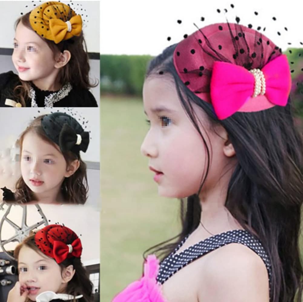 Vintage Bowknot Veil Hat Mini Top Hat Pill Box Hat Classic Wedding Party Hat with Clip for Ladies Women Red