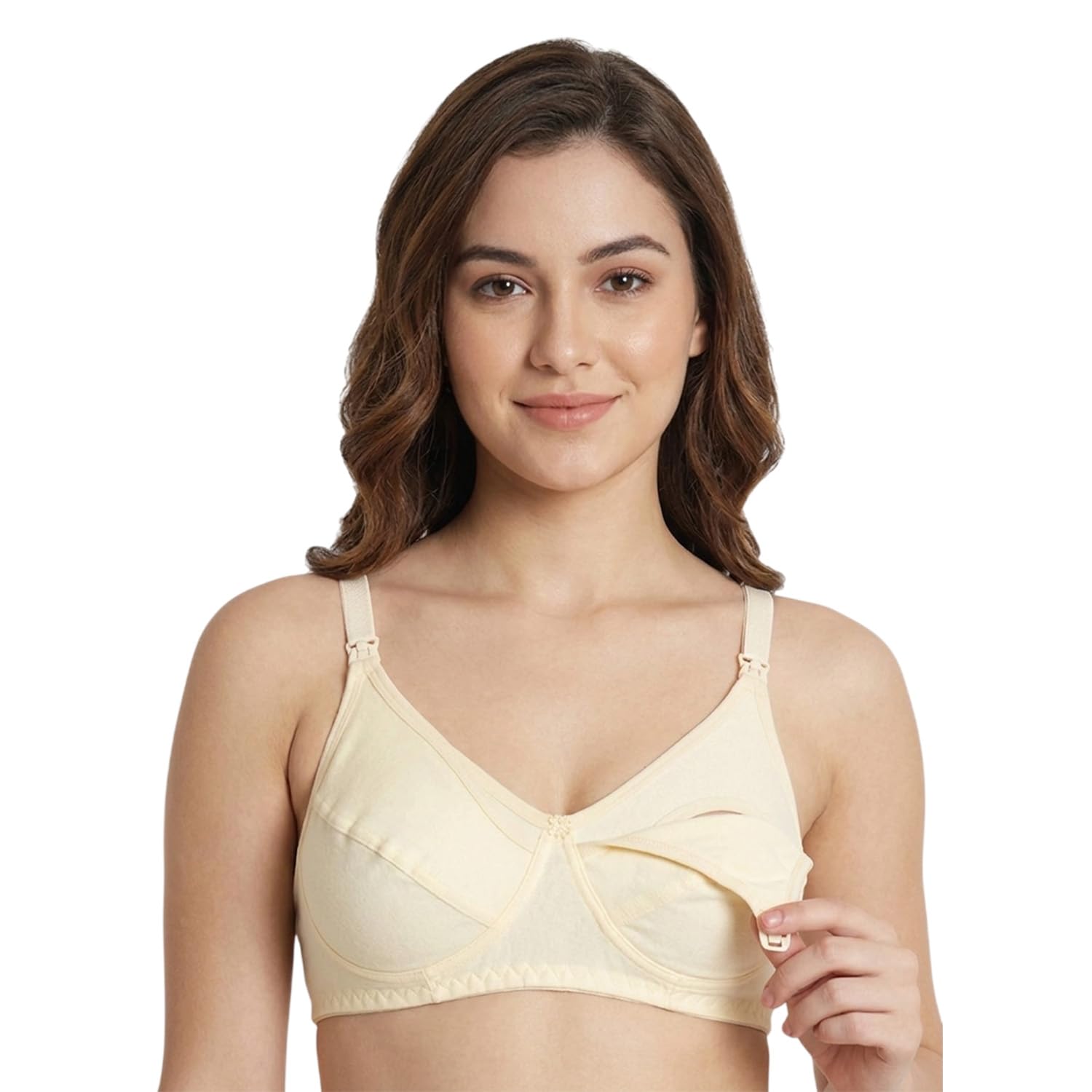 momisy Maternity Nursing Bra for Women | Non-Padded Cotton Blend | Wire-Free V-Neck Feeding Bra (in, Numeric, 34, Free Size, A, 34, Regular, Big Girls, Beige)-picture-37