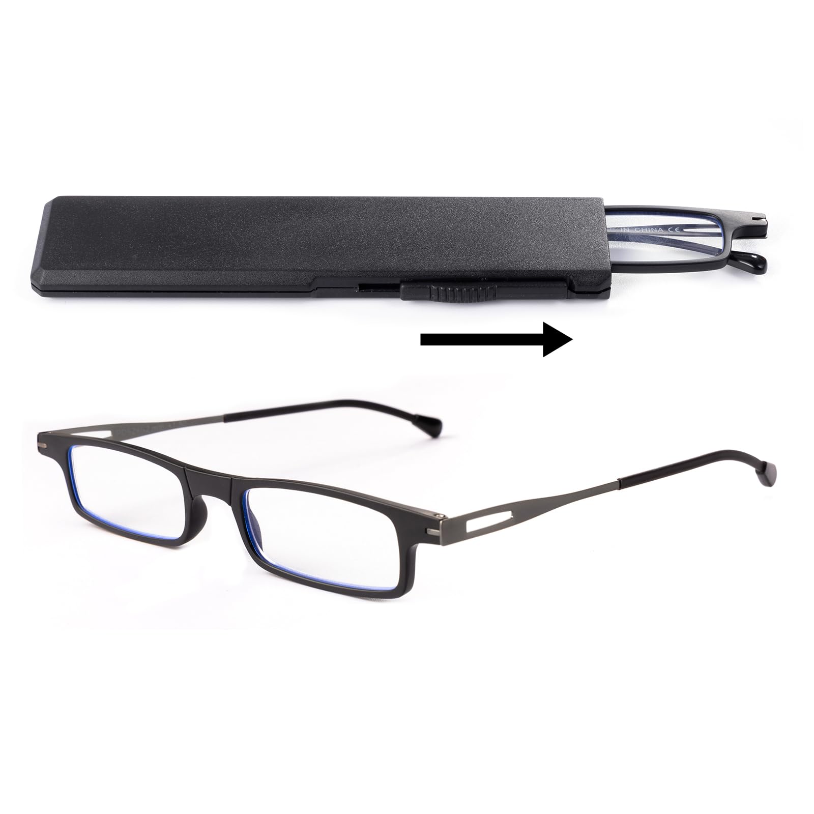 OKH Gafas de Lectura Ligeras y Ultrafinas con Bloqueo de Luz Azul, Lectores Compactos Antifatiga Ocular para Mujeres y Hombres con Estuche Plano Estirable PortáTil