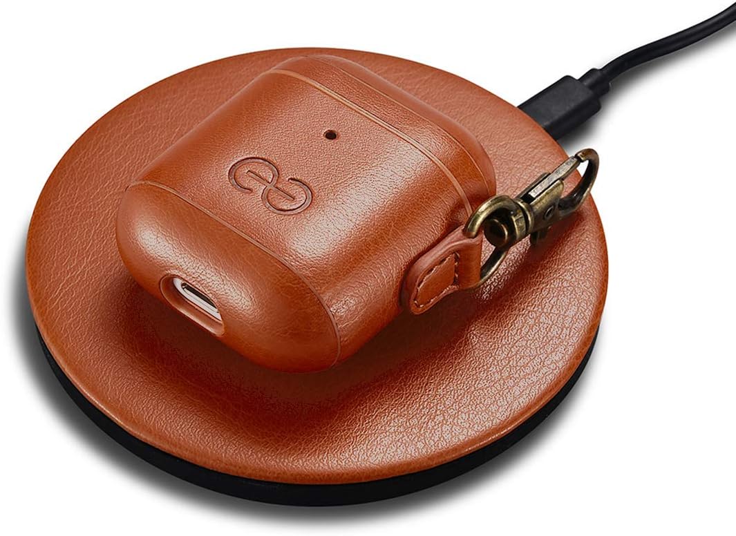 Dreem Om Case Cover with Keychain Clip Compatible with AirPods 1 & 2, Vegan Leather Airpods Case for Men & Women, Luxury Earbuds Accessory for Apple iPhone - Caramel