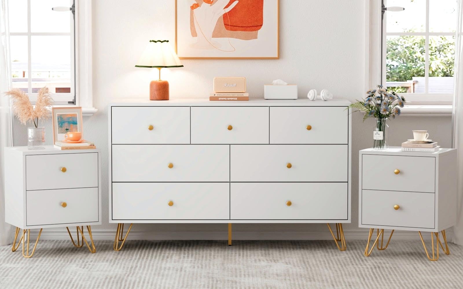 slim fit dress slacks Safa White/Gold LED Bedroom Set B59 – Harwin Furniture main image 0