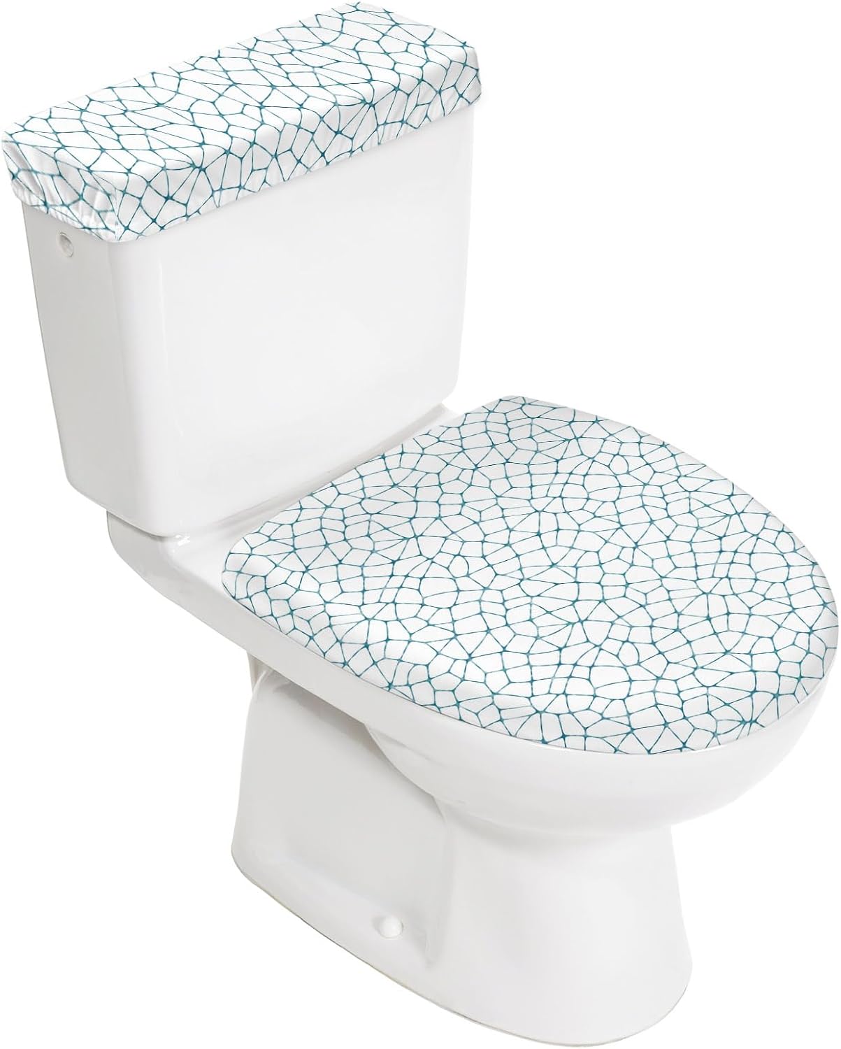 Modern Geometric Art Elastic Toilet Lid and Tank Covers Set, Abstract Minimalist Grid Contemporary Decorative Bathroom Decor, 2 Pcs Toilet Lid Cover and Toilet Tank Lid Cover with Elastic Bottom