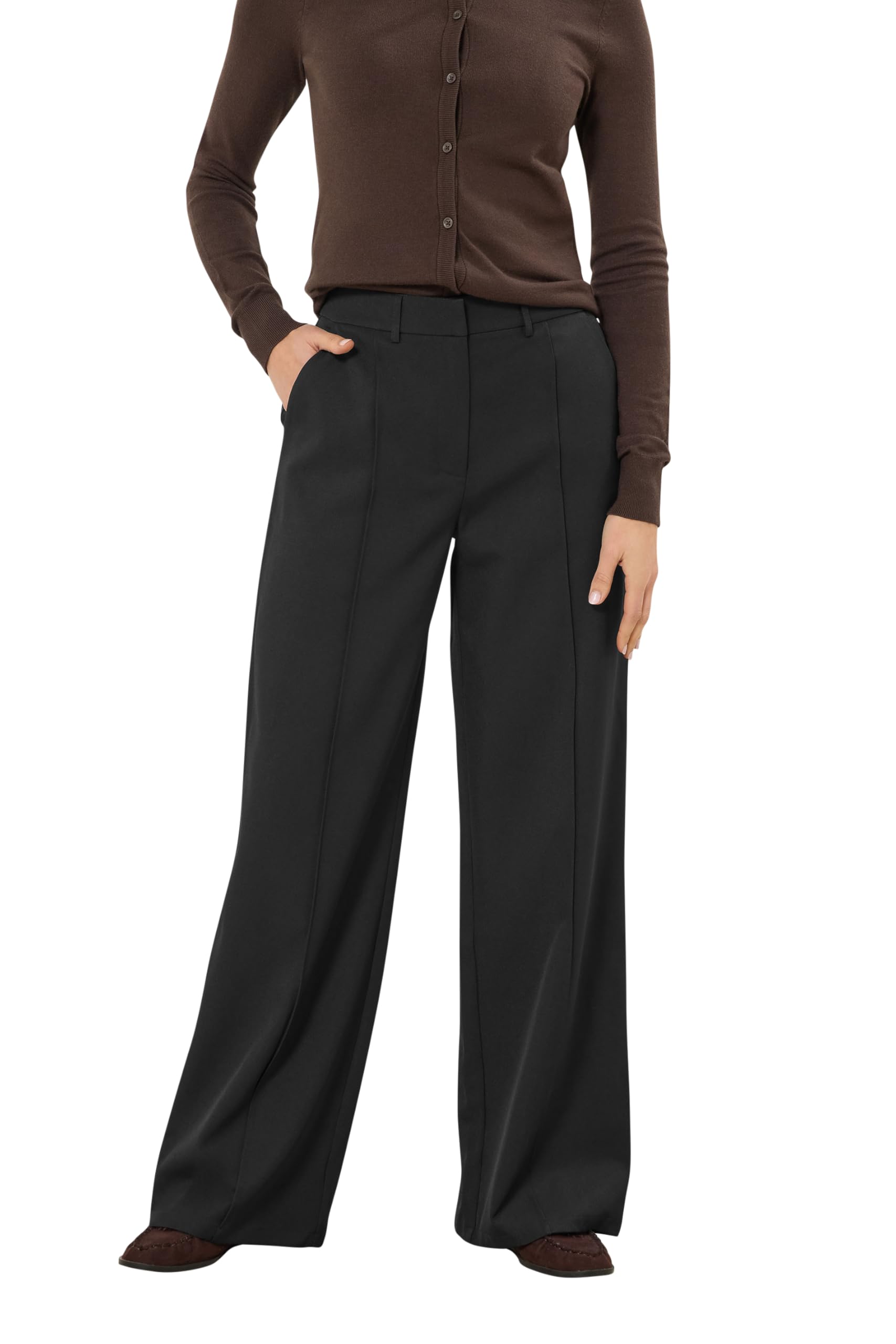 Long Tall Sally Women's Black Tall Formal Wide Leg Trousers In | Size: 16L