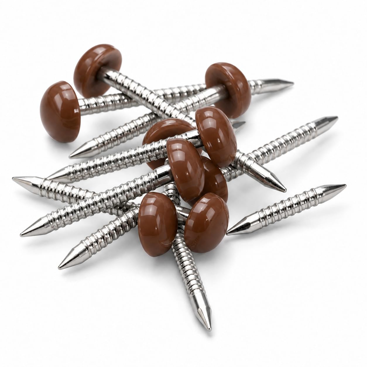 Packing Bat 25mm Conker Brown Polytop Pins, Hex-Headed Nylon Capped Stainless Steel Pins for uPVC Trim and Soffit, 250 Pack
