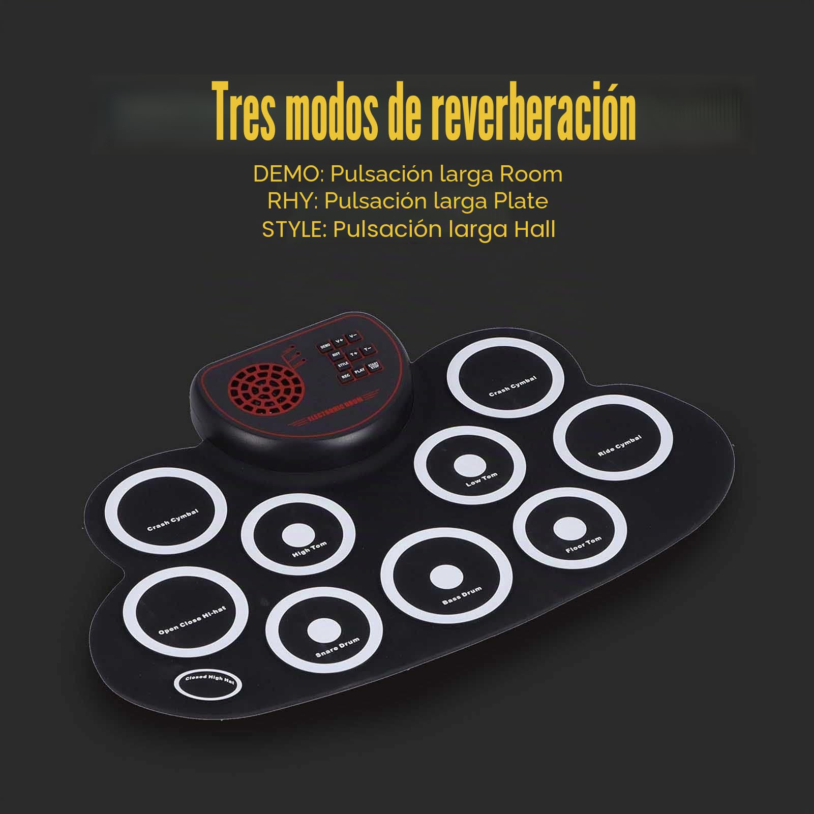 Batería Electrónica, Batería Enrollable, 9 Almohadillas Kit de Batería con Almohadillas de Práctica de Batería Enrollables, con Pedales de Batería y Baquetas, Altavoz Doble