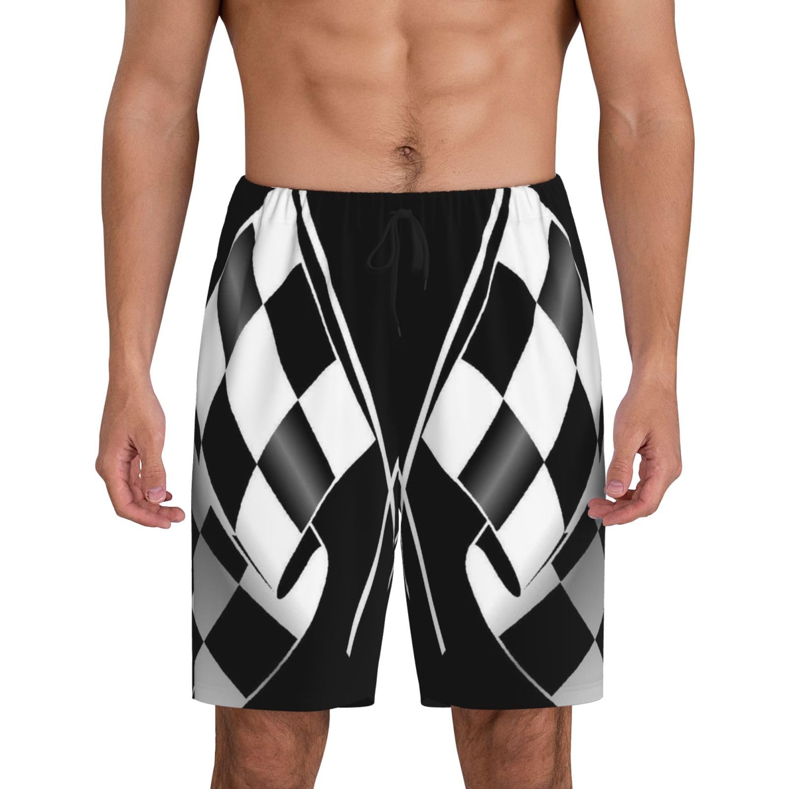 Black White Formula Checkered Flags Pattern Men'S Short Pajama Pants – Lightweight Sleepwear For Relaxation And Comfort, Pyjama Bottoms, Breathable Lounge Pants, Summer Sleep Pants