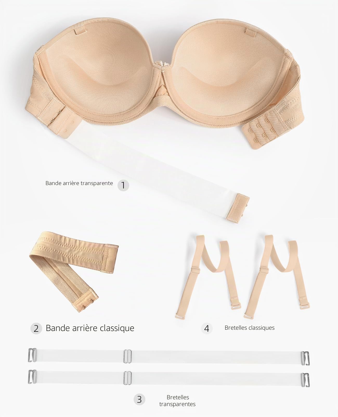Strapless Bra with Clear Back Invisible Strap Push Up Padded Underwire Backless Halter Bralette 34B, Beige
