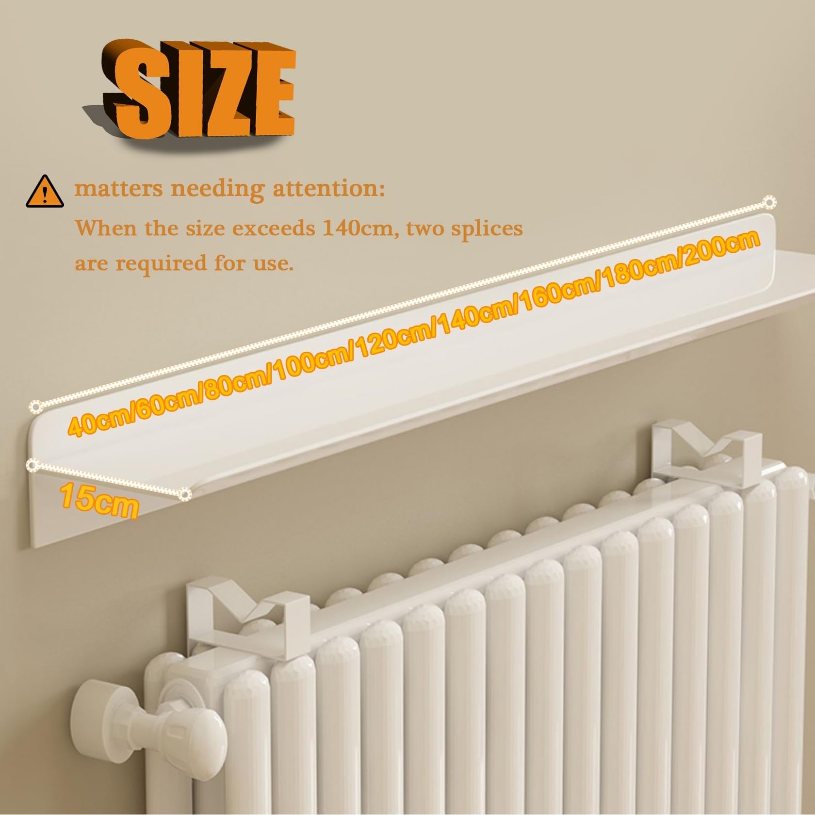 Estante de radiador con soportes, instalación sin taladro, diseño de protección de pared para unidades de calefacción domésticas, solución de almacenamiento para sala de estar y dormitorio