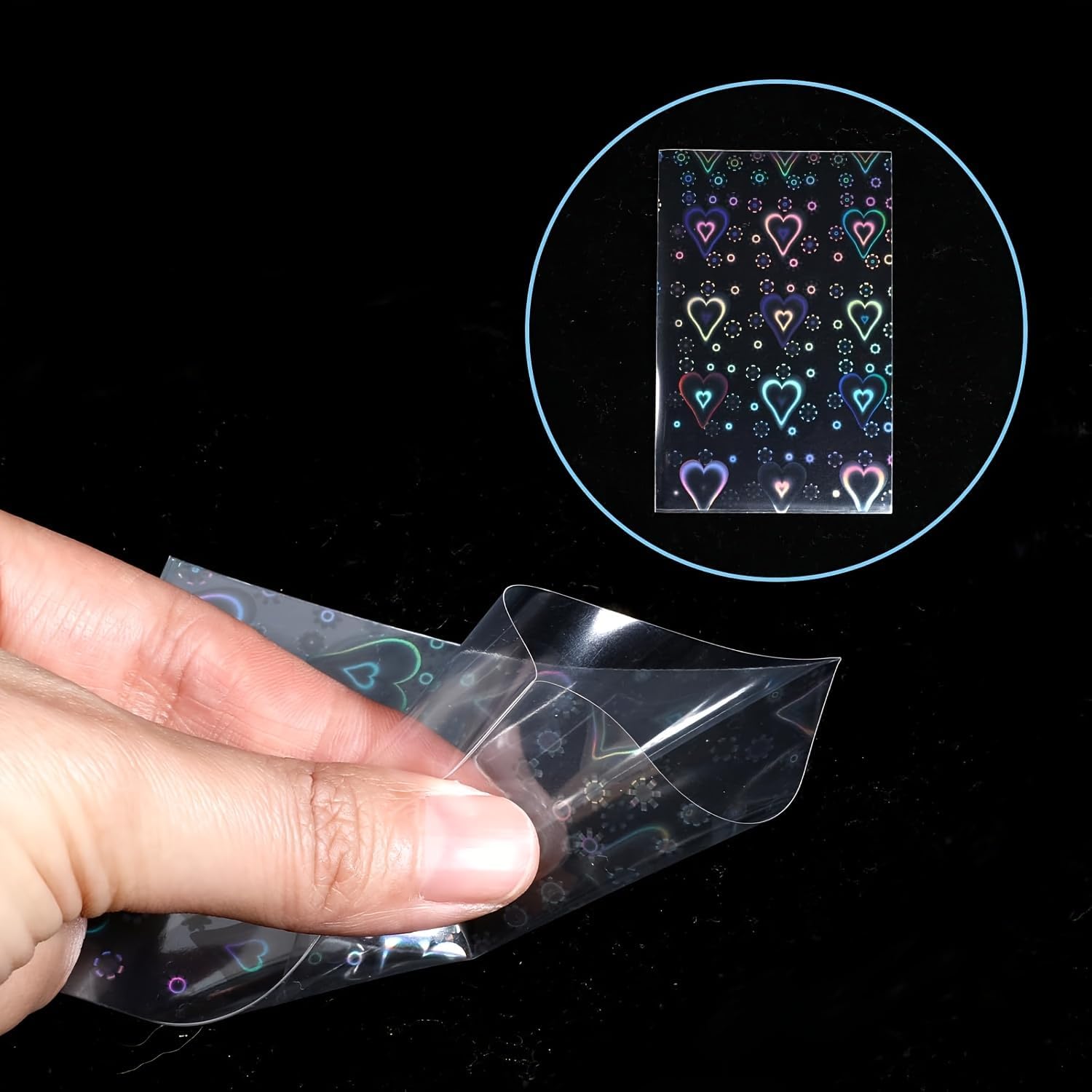 100pcs Heart-Shaped Photocard Sleeves Holographic Clear, Protective Card Holders for Trading Cards Collectibles, Soft Penny Sleeves Style for Storage