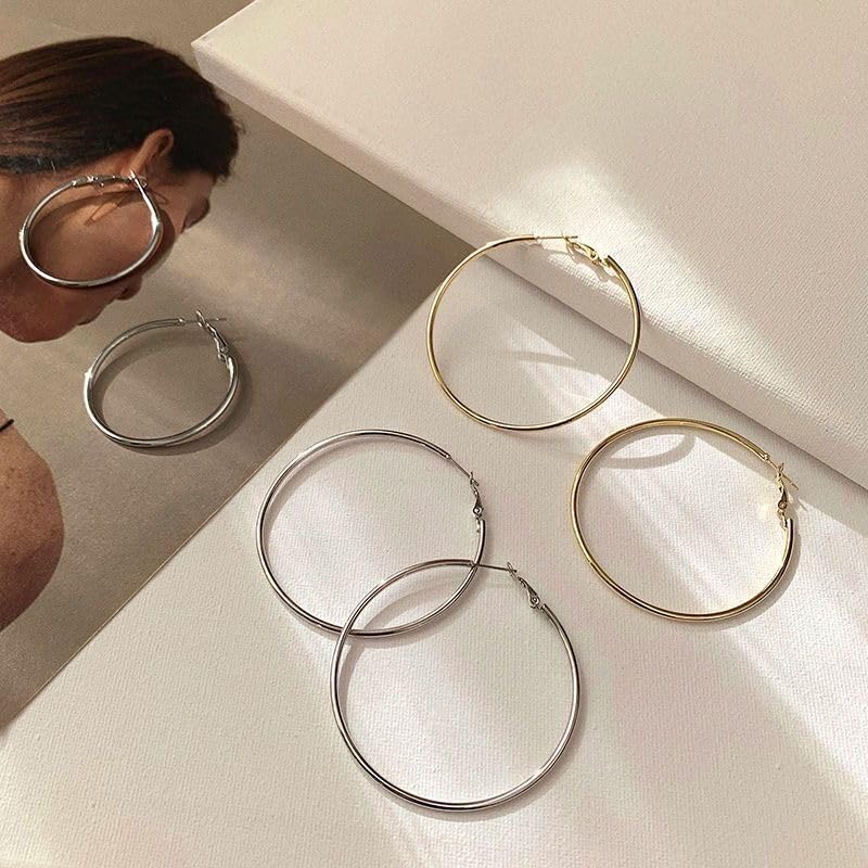 Gold Plated Hypoallergenic Big Hoop Earrings - Lightweight Big Round Earrings for Sensitive Ears - Image 3