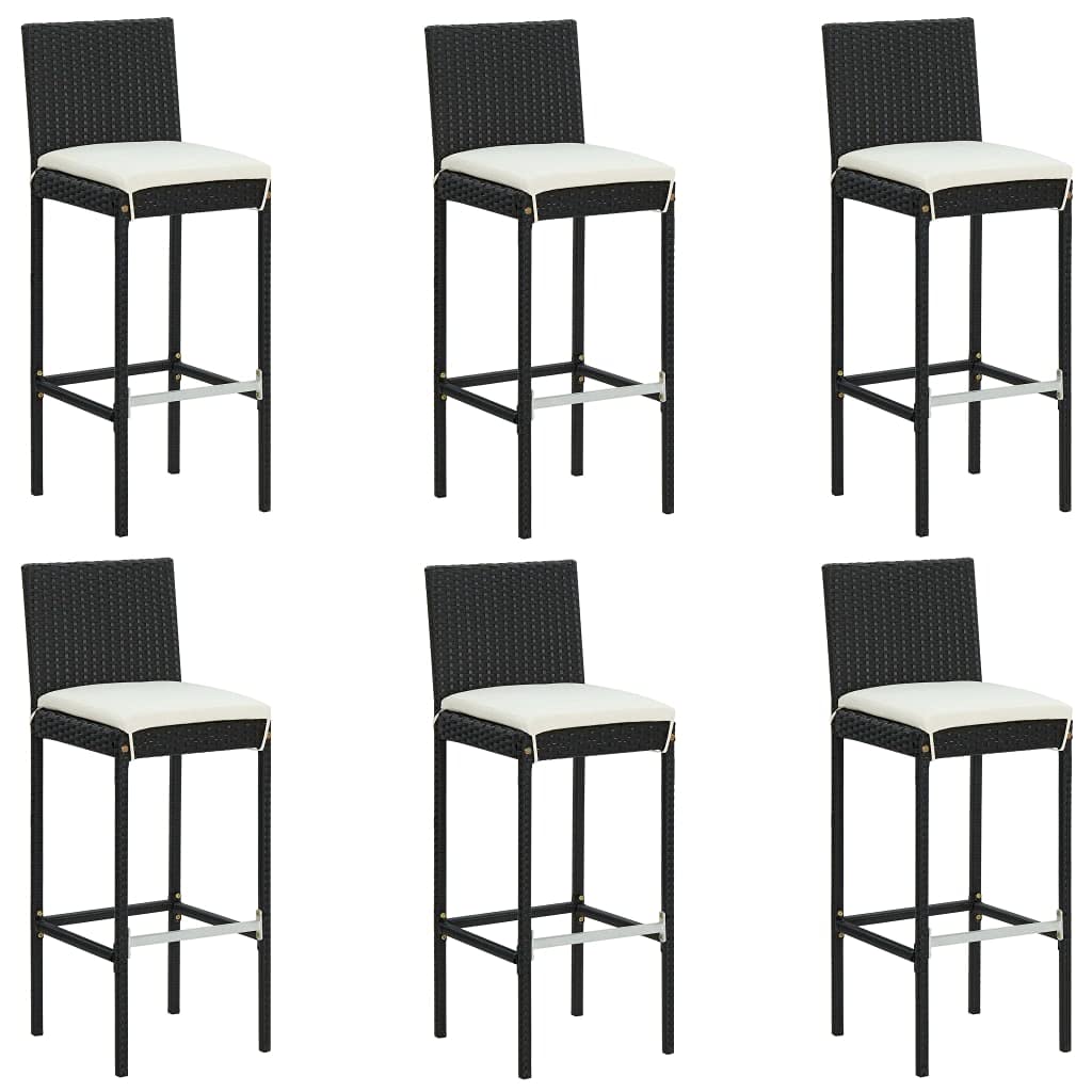 Juego de Muebles de Jardín 7 Piezas con Cojines Ratán PE Negro Conjunto de Bar de Terraza Resistente al Agua Mesa de Patio 130x60x110 cm Estructura de Acero Taburete de Bar