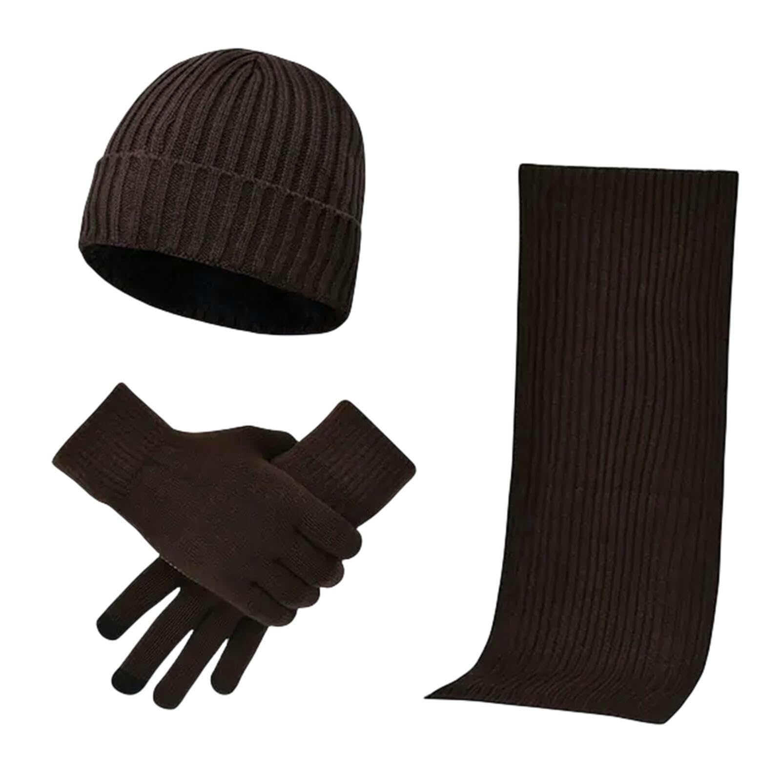 Schal Mütze Handschuh Set 3 Pcs Hut Schal Touchscreen Handschuhe Herren Winter Warmer Strick -Mütze Outdoor Sportarten