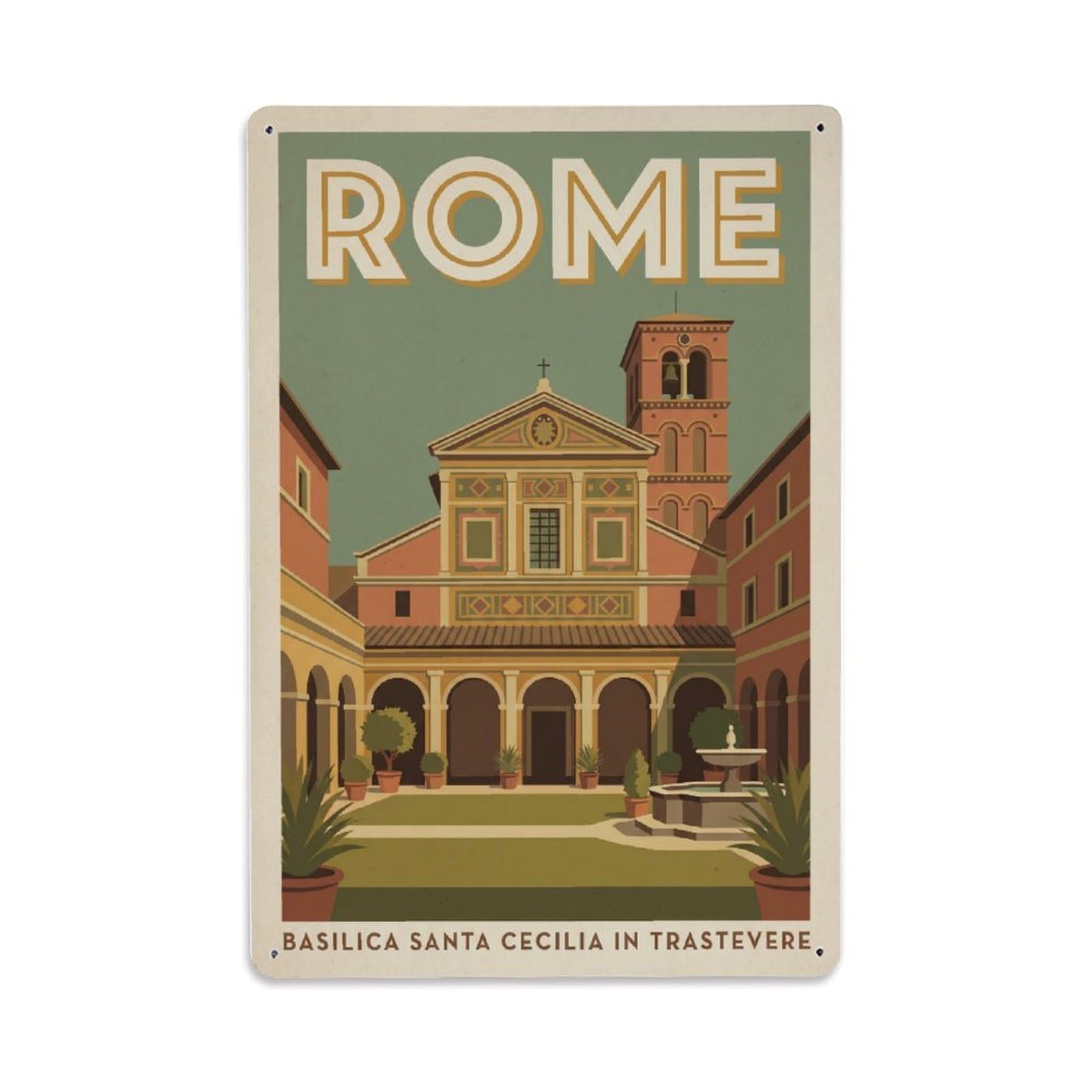 Vintage Travel Rome Basilica Santa Cecilia Trastevere Medieval Italy Metal Tin Sign Plaque Wall Decor for Cafe, Club Bar, Office, Home Garden Metal Poster 8x12Inch