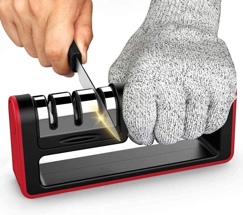 Manual Knife Sharpeners, Starthi Kitchen Knife Sharpener 3-Stage Chef Knife Sharpener to Restore Non-Serrated Knife Blades Quickly, Safely Easy to Use for Kitchen Camping Hiking