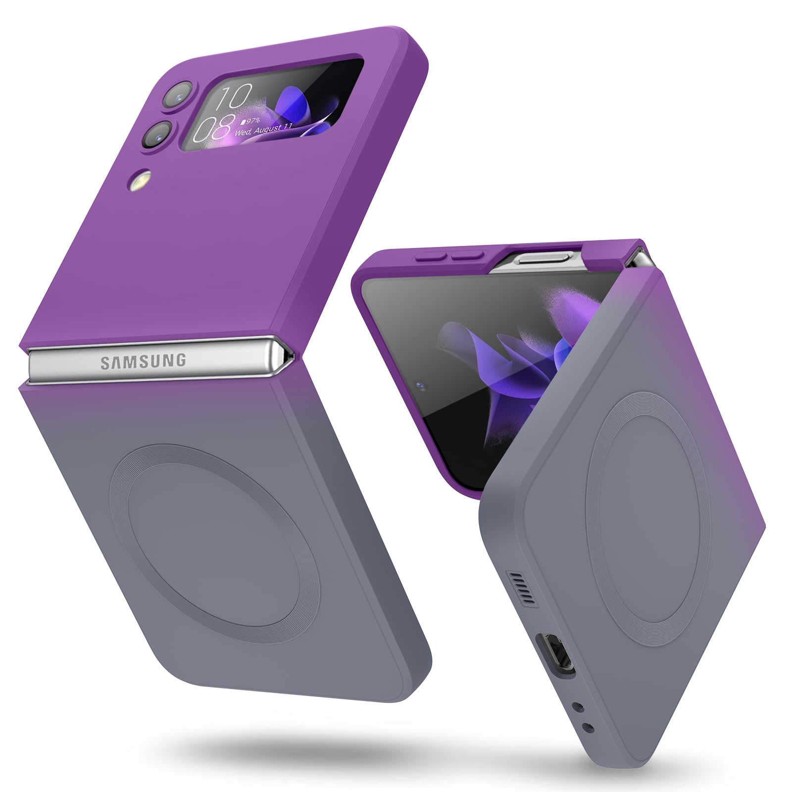 Compatible with Samsung Galaxy Z Flip 3 Case, Magnetic Gradient Color Soft TPU Phone Case with Camera Lens Protector Case for Samsung Galaxy Z Flip 3