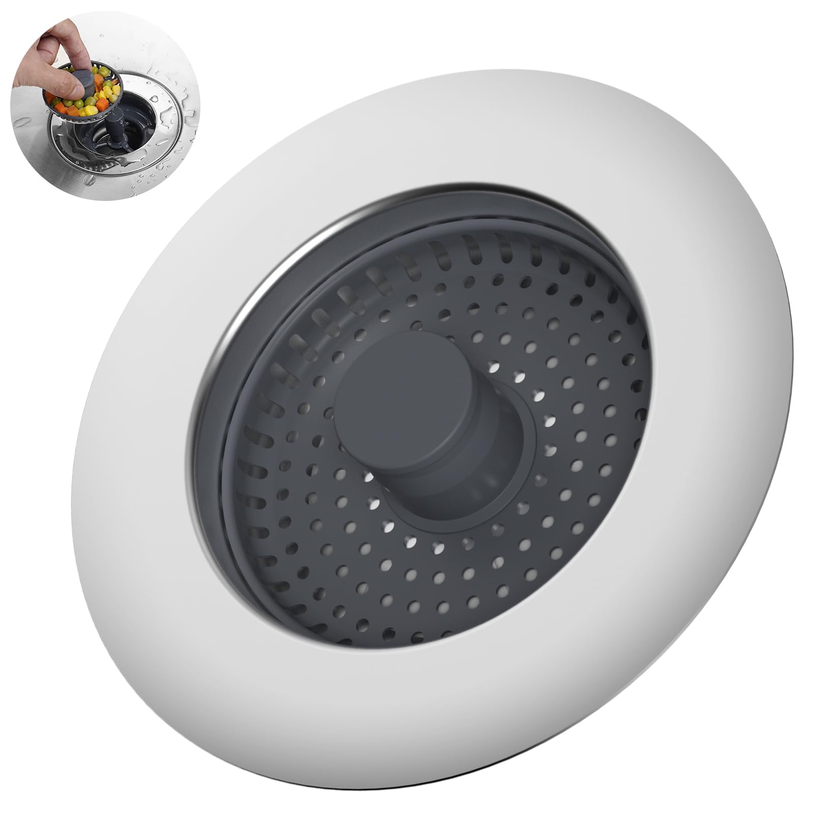 iFealClear Upgraded Kitchen Sink Strainer and Plug Set, 3-in-1 Drain Stopper + Stainless Wrapped Shell