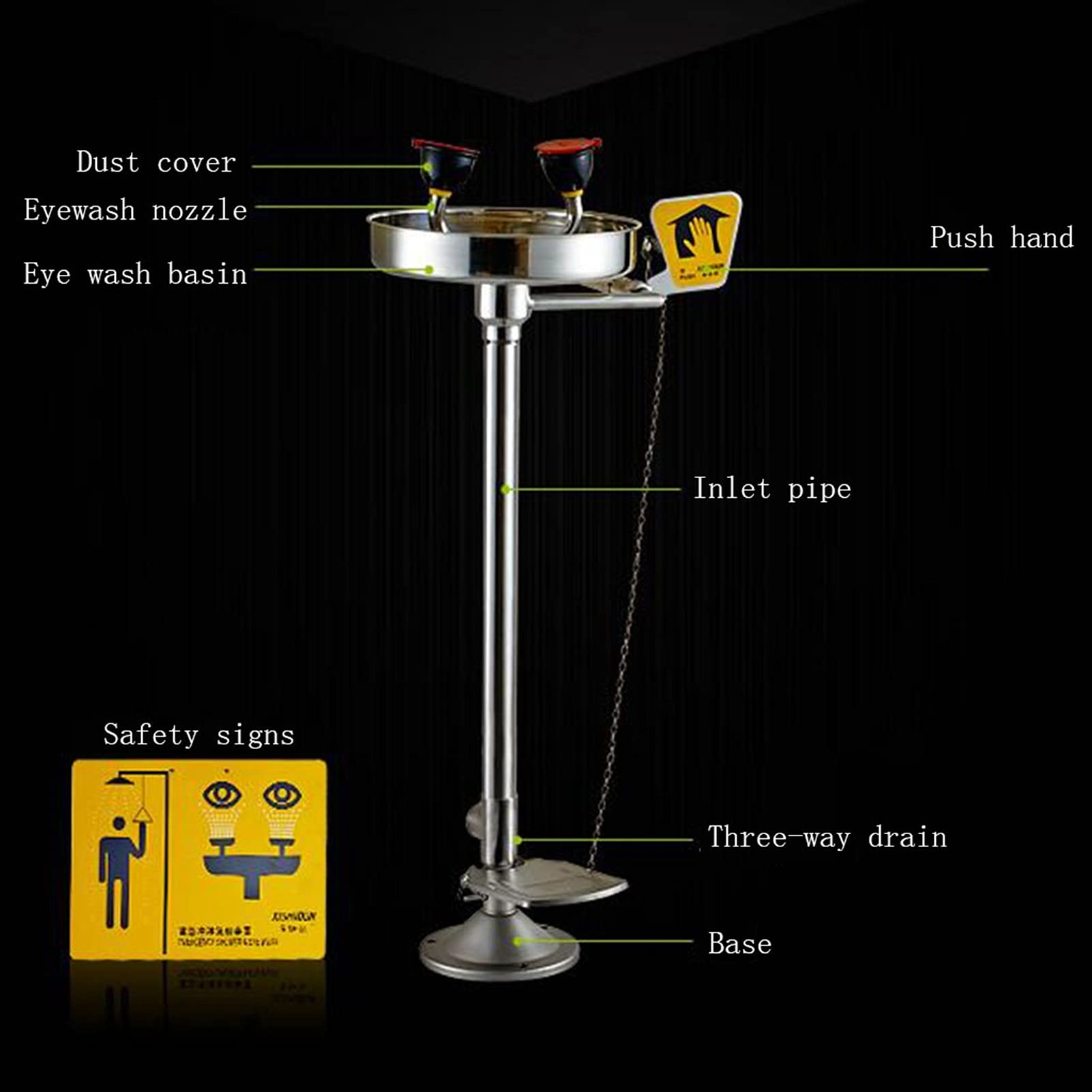 Estación de Lavado de Ojos de Emergencia. Estación combinada de Lavado de Cara y Ojos. Lavaojos de Emergencia portátil de Acero Inoxidable con Doble Boquilla para Uso en Laboratorios e indus