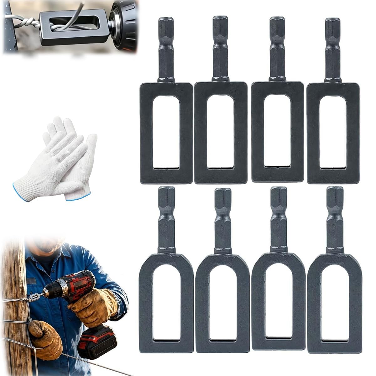 Wire Twister Tool for Drill, Wire Twister Tool for 9&11 Gauge Fence Wire, Heavy Duty Wire Twister for Drill with 1/4" Hex Shank, Rebar Tying and Construction(8pcs Mix)