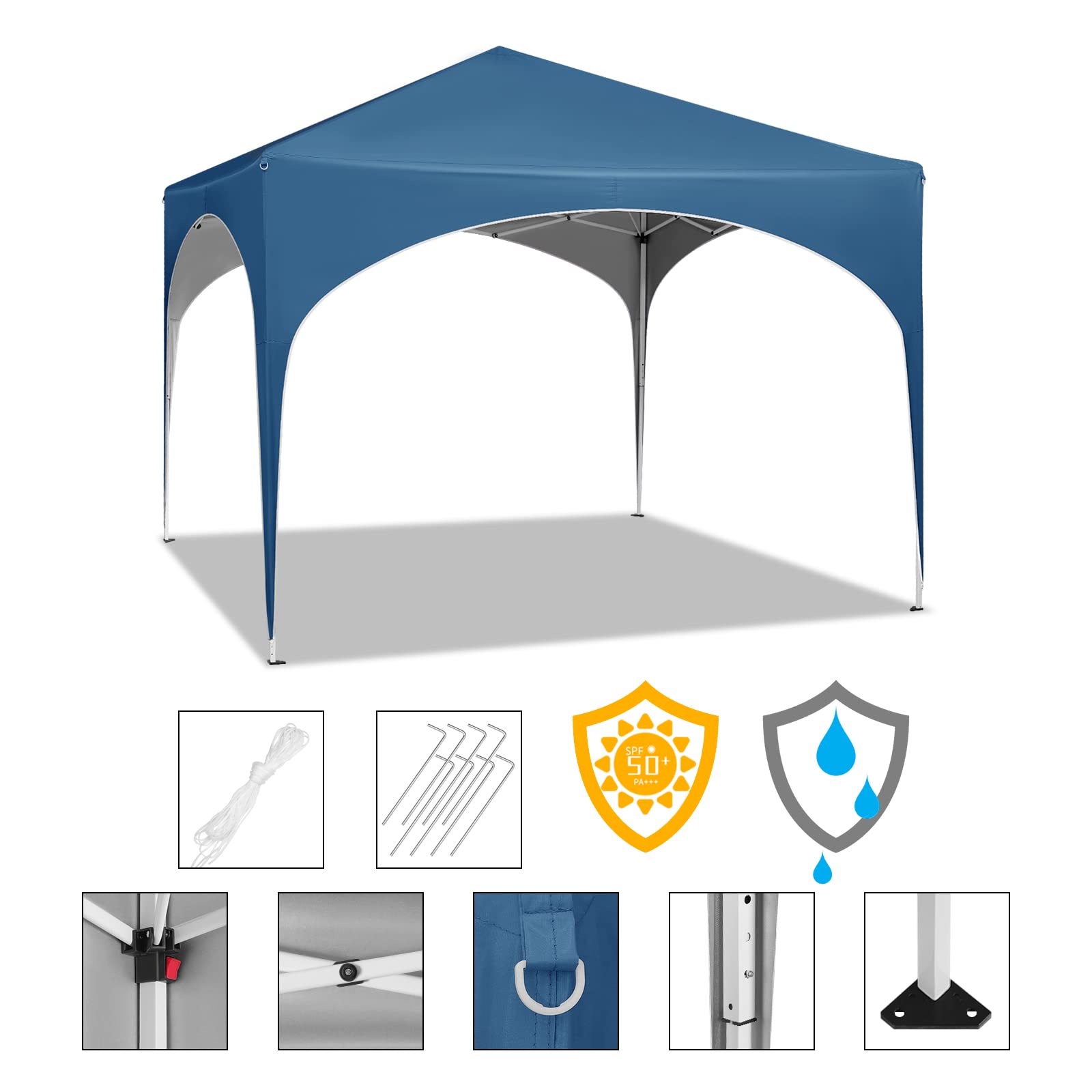 WOLTU Gazebo da Giardino Richiudibile 3x3m Gazebo Esterno in Ferro Regolabile in Altezza Tendone con Soffitto Semicircolare Pieghevole Protezione Solare, Tende per eventi Facile da Montare Blu
