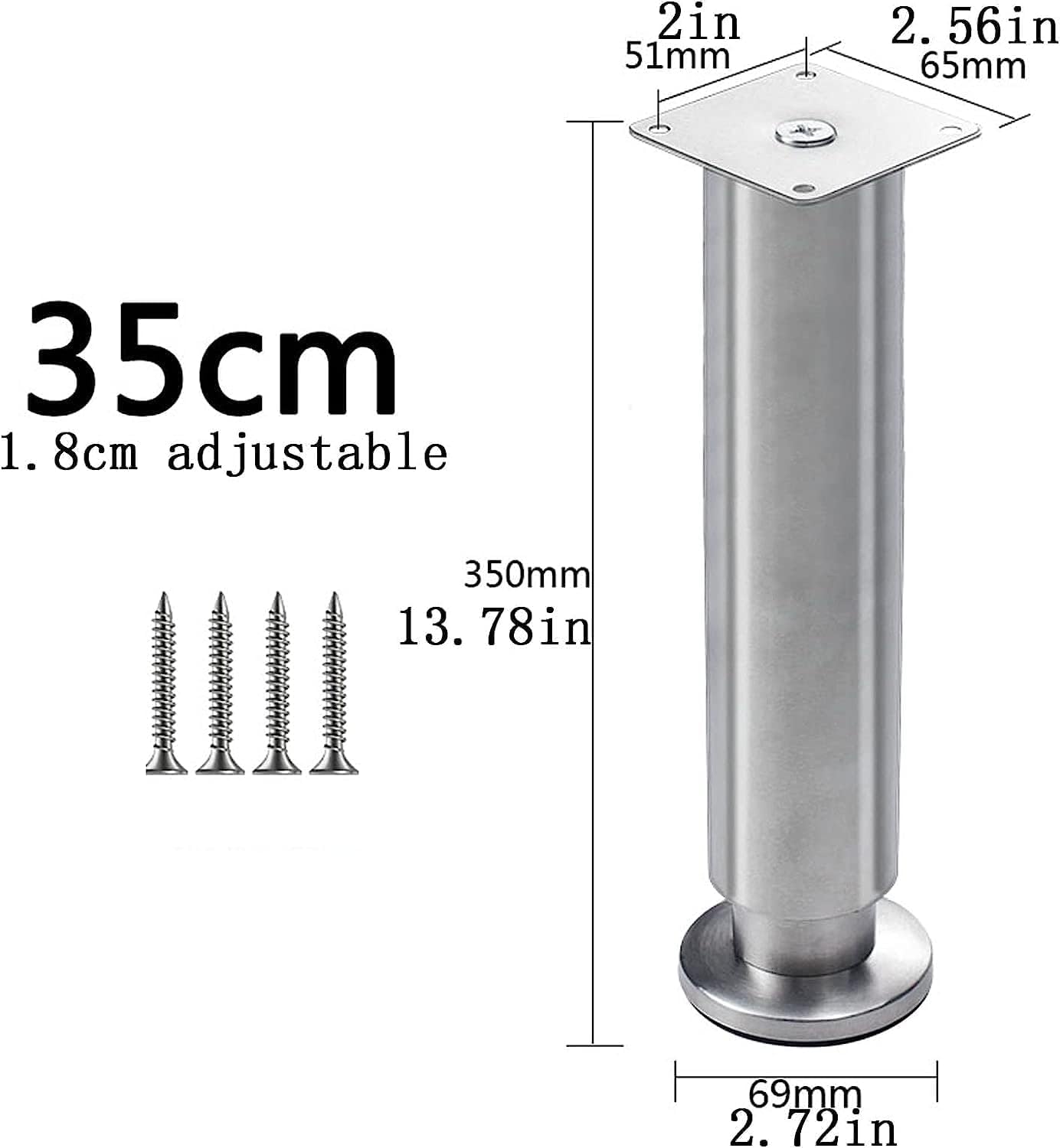 Feng Shui， Gambe per mobili Set di 4 Gambe per mobili, Piedini per Tavolo Regolabili in Acciaio Inossidabile, Gamba di Supporto per Divano di Ricambio per carichi Pesanti, per Supporto TV Letto Piano