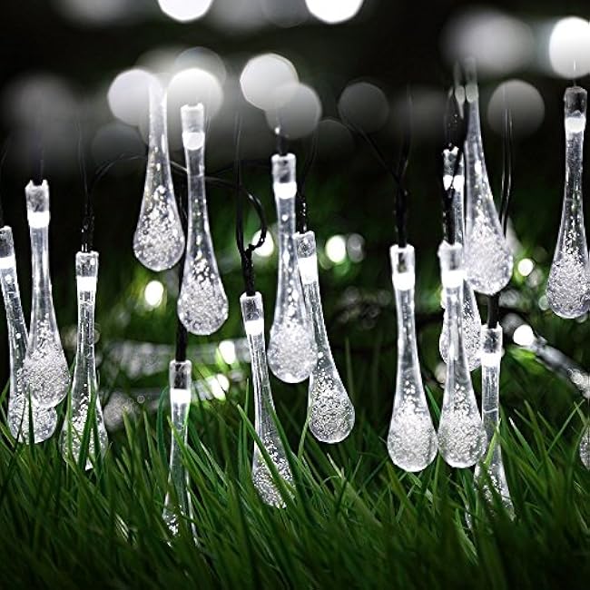 Solar Water Drop Lights, 20ft 30LEDs Fairy Lights Waterproof for Outdoor, Garden, Christmas Decorations (Cold White)