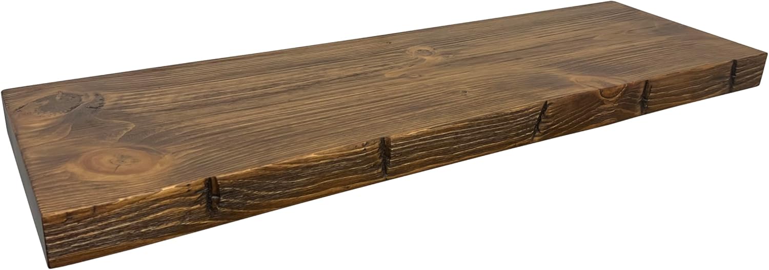 joelsantiques 48 Inch Floating Shelves - 48x11x2 in Wood Wall Shelf, Natural Wooden Home Decor for Living Room Kitchen Bedroom, Easy Hang, Hand Hewn, Medium Brown