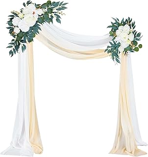 4 Pcs Wedding Arch Flowers and Drape Kit Include 2 Artificial Floral Swa...