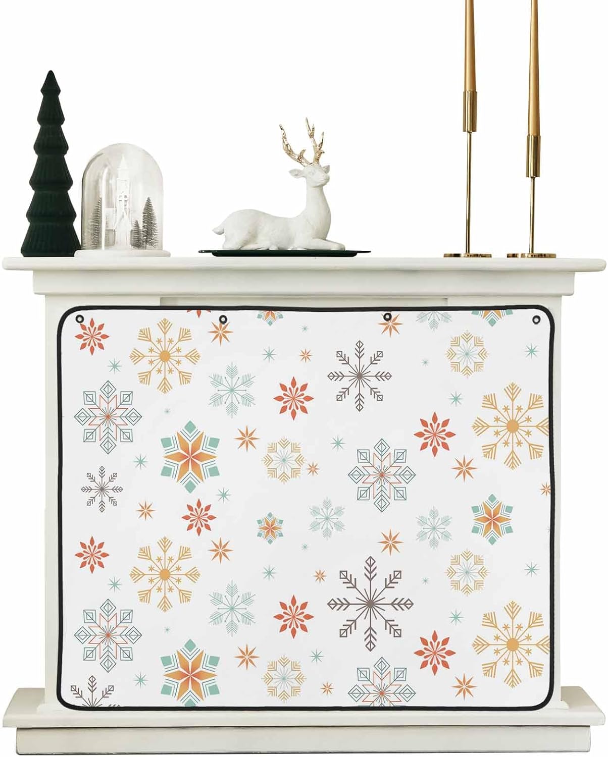 Christmas Snowflake Fireplace Screen Magnetic Fireplace Cover for Living Room Washable Indoor Fireplaces Draft Cover Christmas Fireplaces Screen, Xmas Yellow Teal Snow Winter Holiday 36"x27"