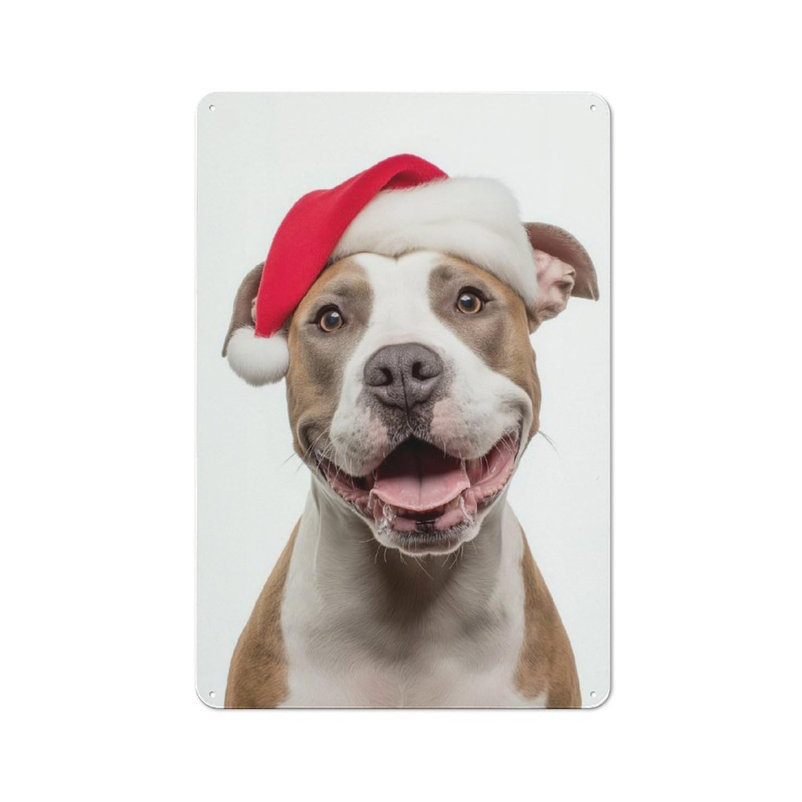 Junmoney American Staffordshire Terrier Dog With Santa Hat Portrait Vintage Tin Sign 30X20cm For Garden Room Or Summerhouse, For A Newly Organised Room And Metal Sign Display