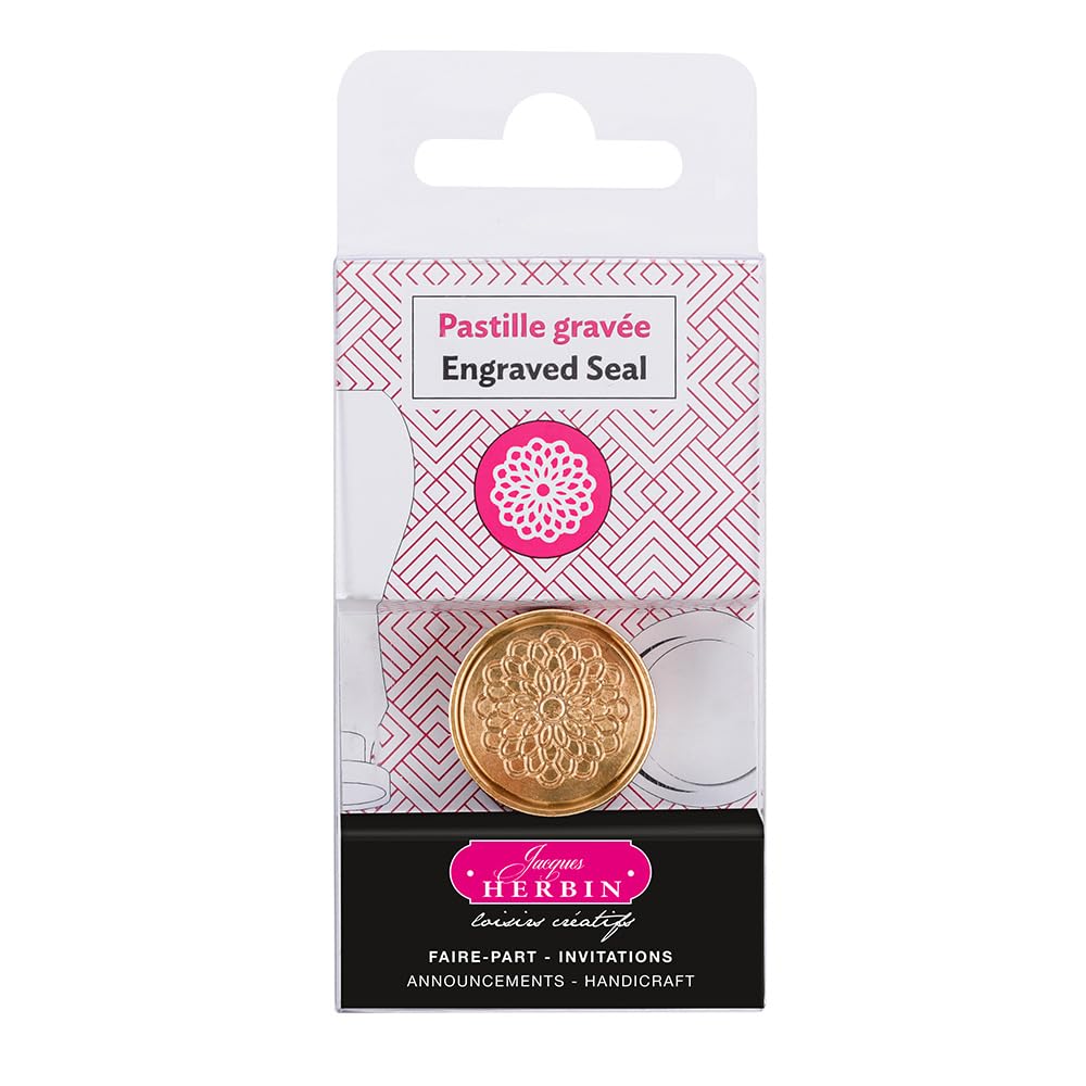 Jacques Herbin 40416T - A brass seal with varnished wooden handle - Symbols - Dahlia - Manufactured in France - Creative Art Tool - 24 mm size - Wax Stamp