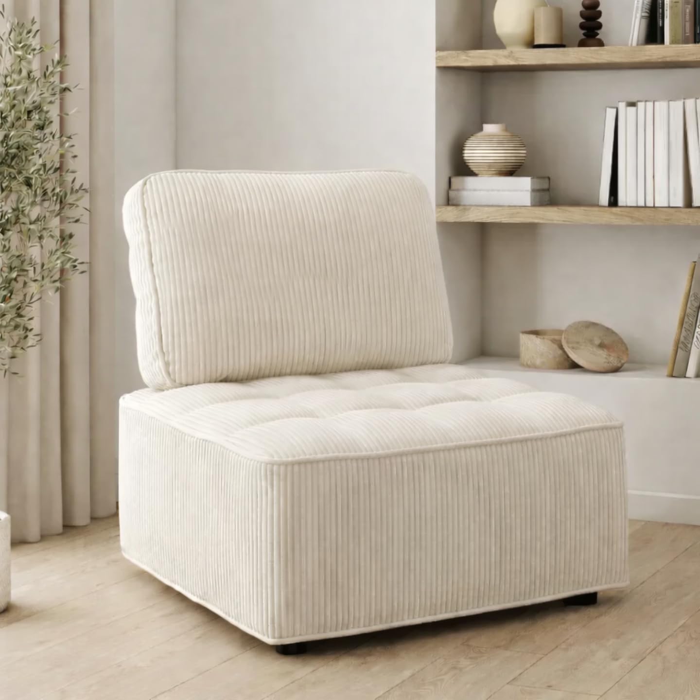 IDMarket - Módulo de sofá y sillón Alfie de pana, color beige