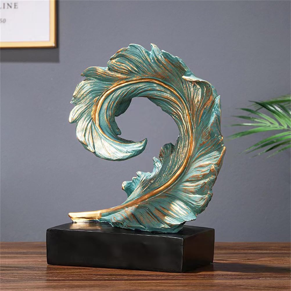 Estatua artística de escultura de plumas de resina, adornos de decoración de mesa de Feng Shui chino, decoración de escritorio de oficina con base, figuras abstractas para decoración del hogar