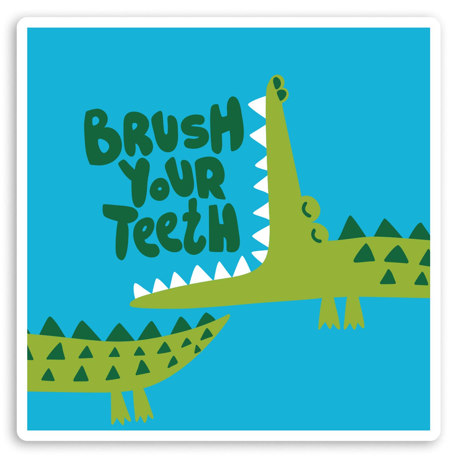 Destination Vinyl Ltd Multi 2 X 10Cm Brush Your Teeth Vinyl Stickers - Crocodile Kids Dentist Sticker #34397 (10Cm Wide)