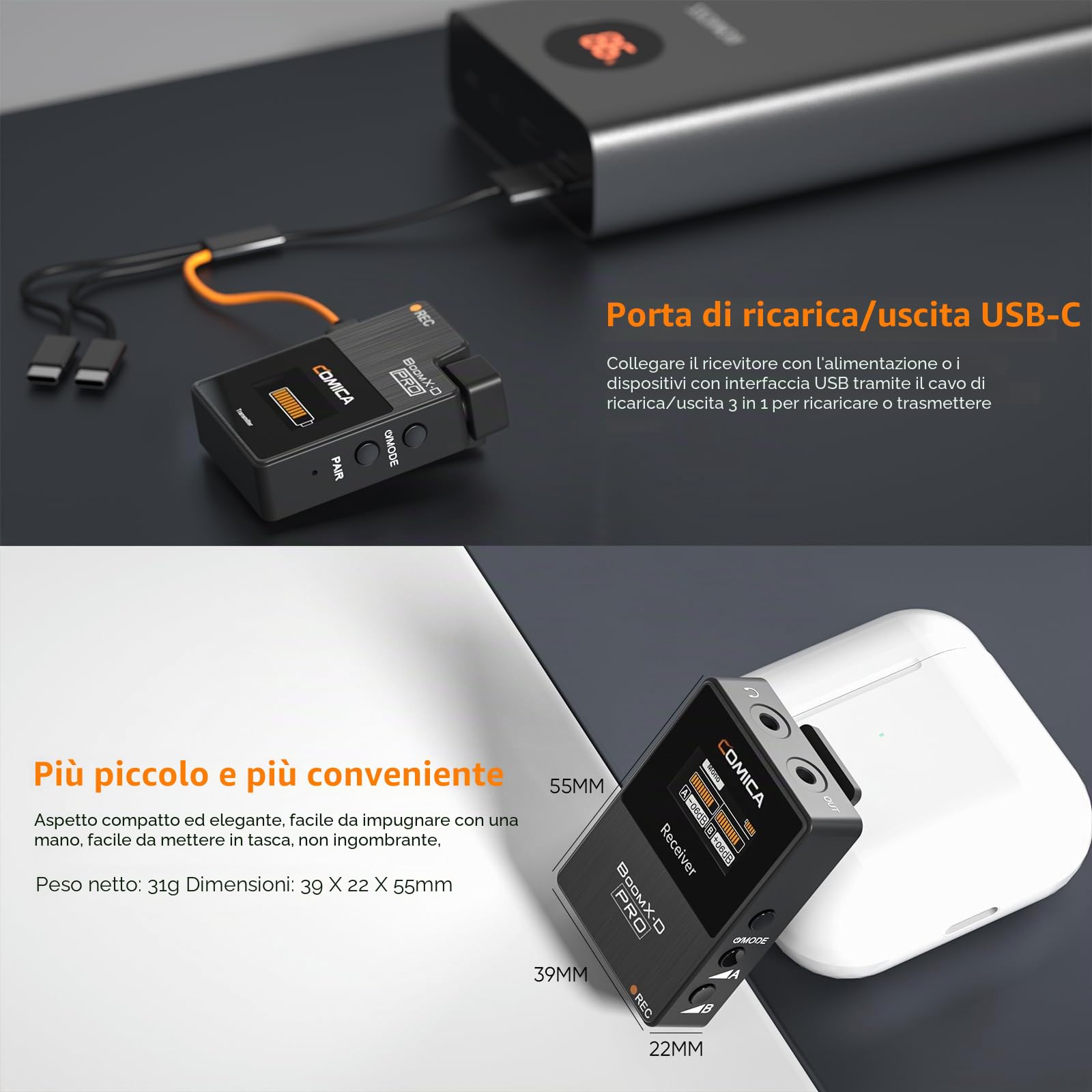 COMICA Microfono Lavalier senza fili, BoomX-D2 Pro 2.4G Sistema di microfono senza fili di registrazione per smartphone, fotocamera, computer, Youtube, Facebook Live-Streaming (Nero) (2TX + RX)