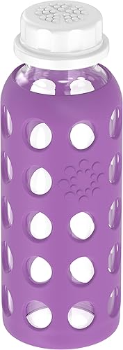 Miniatura 4 de Lifefactory Botella de agua de vidrio sin BPA de 9 onzas con tapa plana y funda de silicona, uva