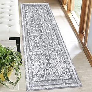 Vaukki Hallway Runner Rug, Vintage Shaggy Soft Laundry Rug Runner, Non Slip Entryway Mat, Washable Farmhouse Kitchen Area Carpet for Bathroom, and Bedroom (2′ X 6′, Grey)