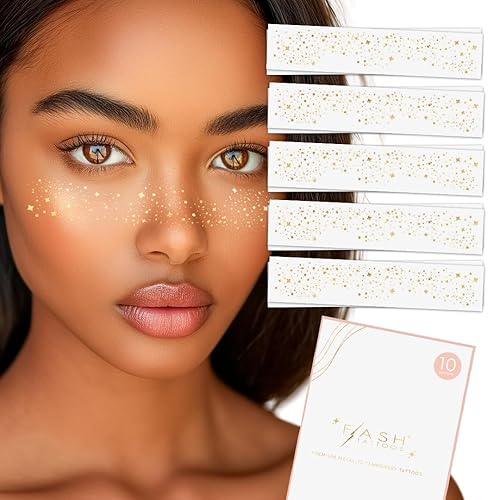 GALACTIC GOLD FACE FRECKLES - Juego de 10 piezas de papel de aluminio dorado metálico temporal impermeable premium | pecas doradas, tatuaje de