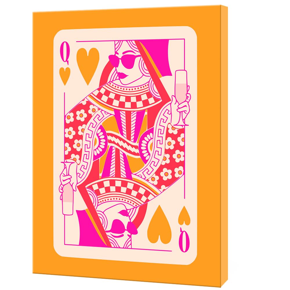 VERENIX Queen of Hearts Playing Card Funky Wall Art Pink And Orange Preppy Poster Room Decor Aesthetic Hippie Queen Prints12x16inch Unframed