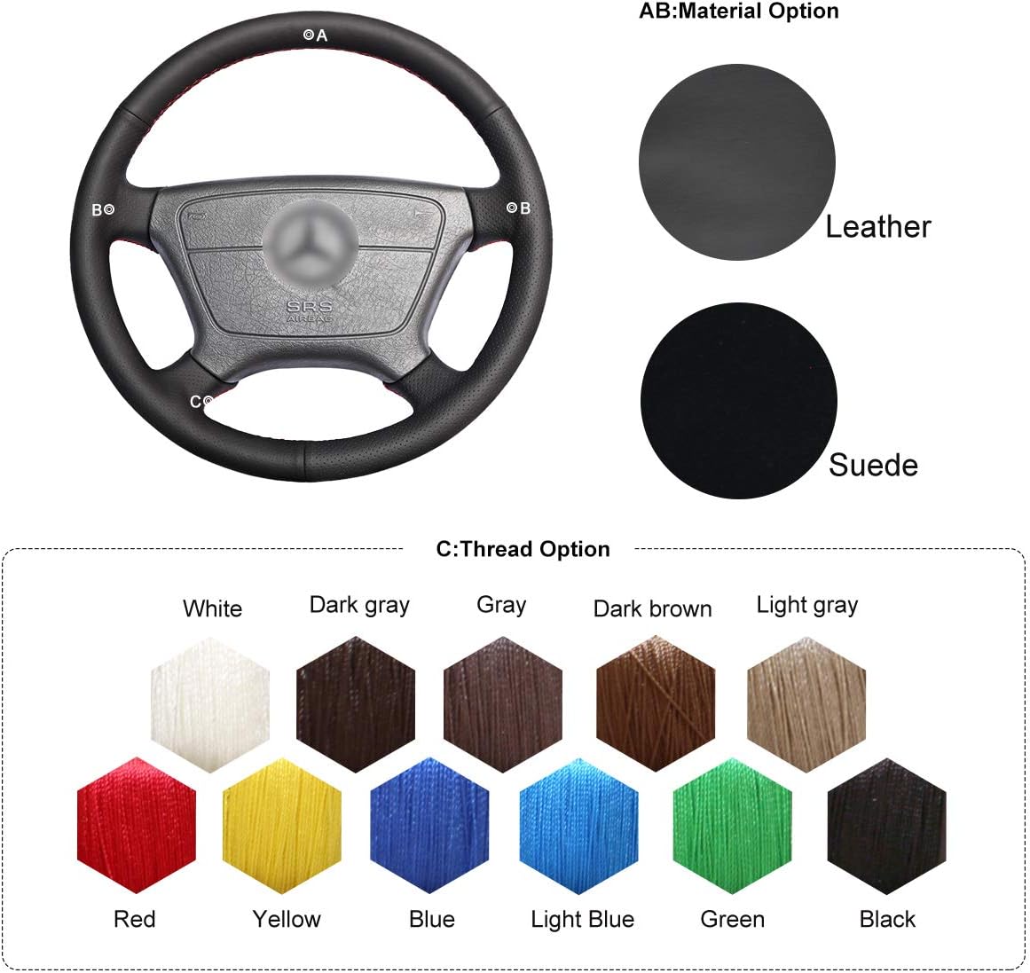 MEWANT Customized Hand Stitch Black Genuine Leather Car Steering Wheel Cover for Mercedes-Benz W210 E-Class E200 240 280 320 1995-2002 W140 S320 350 420