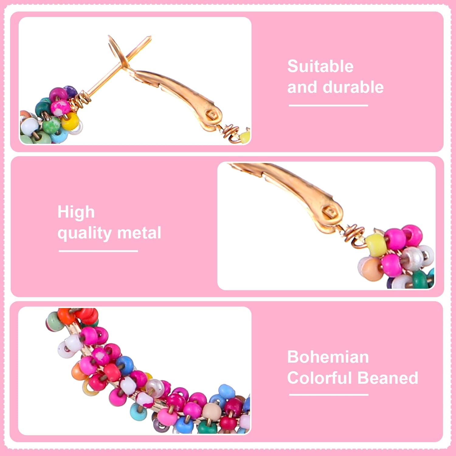 Boho Flower Hoop Earrings, Boho Beaded Earrings for Women, Colorful Daisy Hoop Earrings - Image 6