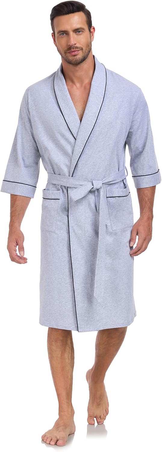 COLORFULLEAF 100% Cotton Men's Bathrobes for Summer Comfort Lightweight Breathable Short Sleeve Kimono Robe with pockets - Image 3