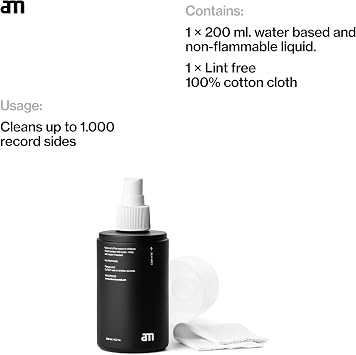 am Vinyl Record Cleaner 200ml with Microfiber Cloth Anti-Static Formula