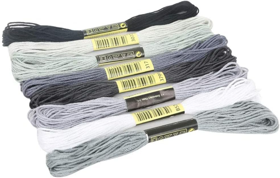 Image of 8Pcs 7.5m Cotton Stitch Embroidery Thread Floss DIY Friendship Bracelets Floss Craft Sewing Skeins Grey Fashion Embroidery Floss for Arts, Crafts and Sewing